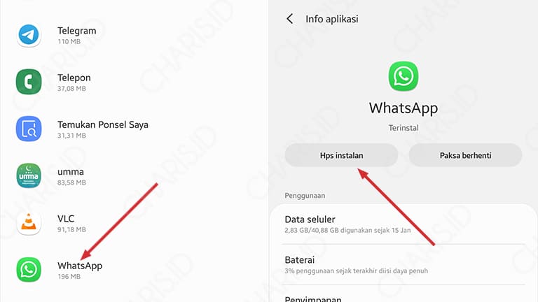 Hapus WhatsApp dan Install Ulang